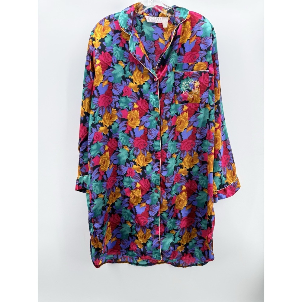 Womens Vintage Adolfo Classics Colorful Satin Robe Night Gown Size Medium